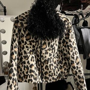 LEOPARD PRINT BLACK FUR LINED 'BIBA' JACKET.